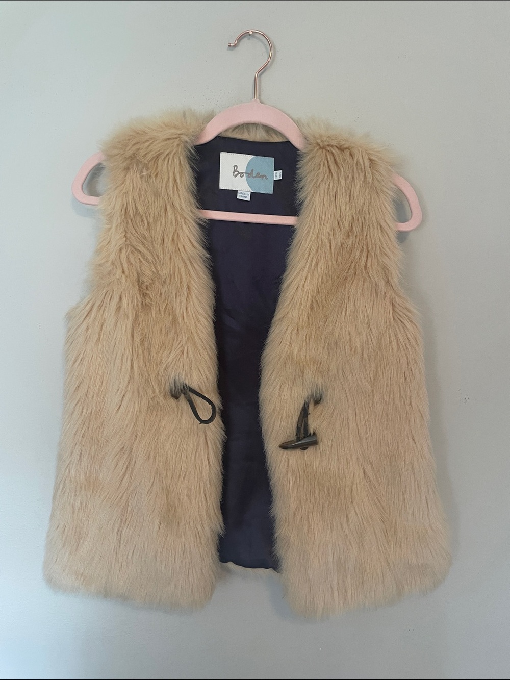 Boden Girls Faux Fur Vest in Light Tan